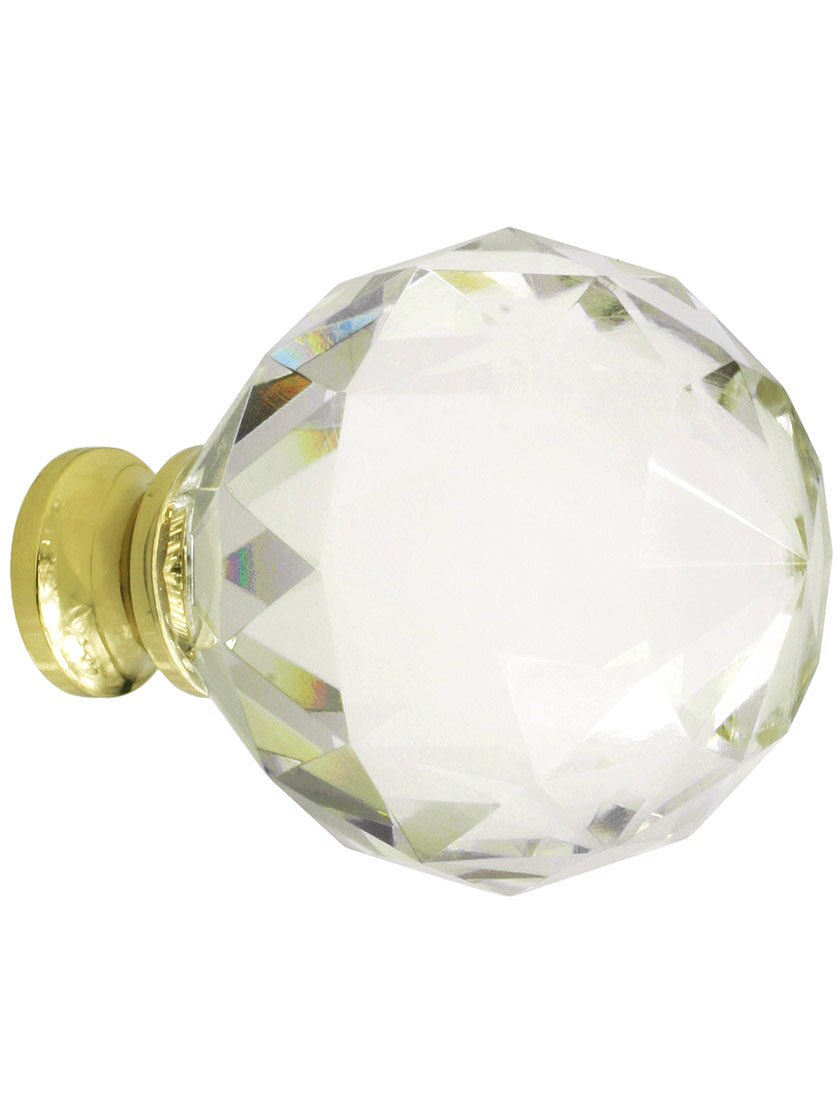 Large Globe Style Cut Crystal Knob With Solid Brass Base House of